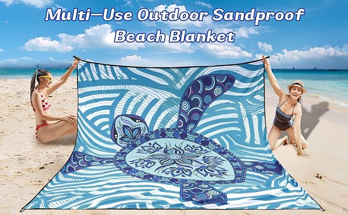 WIWIGO Beach Blanket Waterproof Sandproof Beach Mat 79" X 83"/10'x9'for 2-8 Adults Quick Drying Outdoor Picnic Mat Beach Accessories for Travel, Camping, Hiking - Image 6