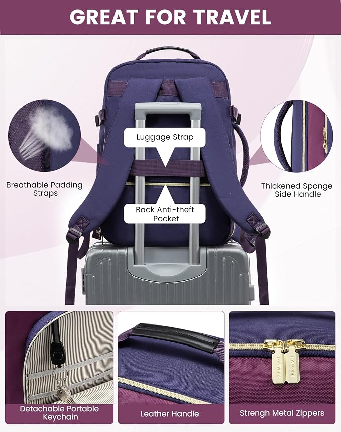 LOVEVOOK Large Travel Backpack for Women & Men, 40L Carry on Backpack for Airplanes, TSA Personal Item Travel Bag fits 17" Laptop, Waterproof Travel Essentials Airline Approved with 3 Packing Cubes - Image 7