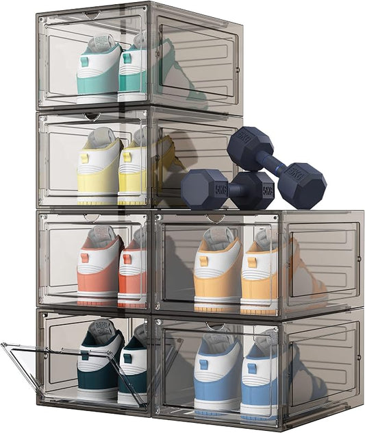 HOMIDEC Shoe Storage, 6 Pack Shoe Organizer Hard Plastic Shoe Box, Shoe Boxes Clear Plastic Stackable, Shoe Boxes with Lids for Size 13, Clear Smoke by DecorateYourHome