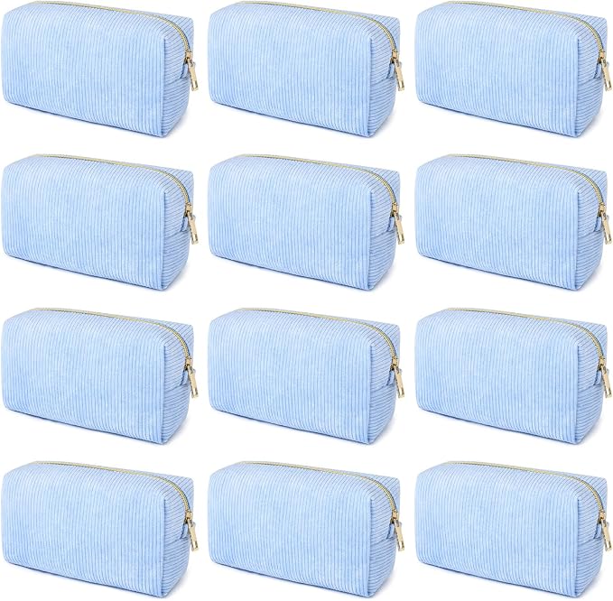 SOIDRAM 12PCS Checkered Makeup Bag Preppy Cosmetic Bag Bulk Blue Makeup Pouch Personalize Travel Toiletry Bag Organizer Cute DIY Makeup Brushes Storage Bag for Women by SOIDRAM