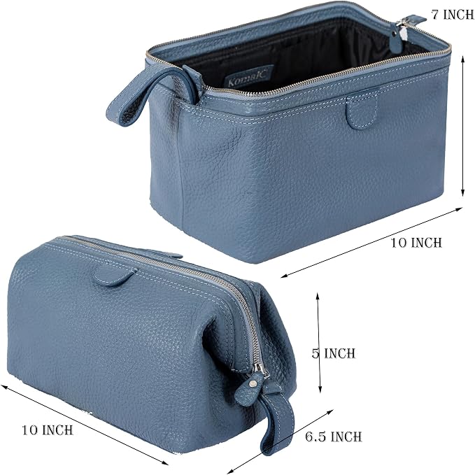 KomalC Premium Buffalo Leather Toiletry Bag for Men & Women With Water resistant Lining, Grooming Travel Pouch, Unisex Wash Bag for Toiletries, Gifts for Men and Women - Image 2