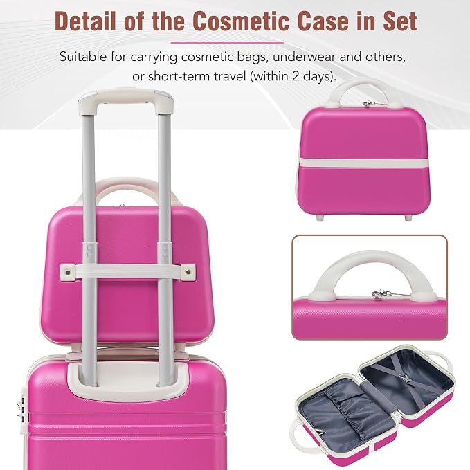 Merax Luggage Set, 3 Piece Luggage with Cosmetic Case, Vintage Hardcase Suitcase with Wheels, Expandable Luggage Airline Approved(Pink,20"+24"+28") - Image 5