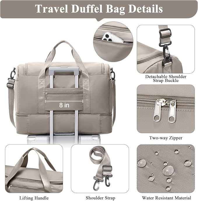 Extra Large Travel Duffle Bag, Carry-On Weekender Bags for Women Travel | Overnight Weekend Bag with Shoes Compartment for Travel Business Trips Sport Hospital - Image 6