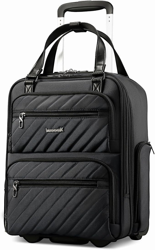 LUGGEX Underseat Carry On Luggage with Wheels, UDK Stylish Lightweight Under Seat Luggage, Soft Sided Personal Item Suitcase for Short Trip (UX-Core, All Black, 16 Inch) by LUGGEXLUGGAGE