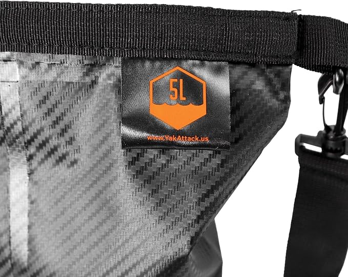 YakAttack 5L Roll-Top Drybag with Air Valve - Black Carbon | Waterproof Marine Dry Bag for Kayaking, Boating & Paddleboarding | Heavy Duty Small Drybag for Gear Protection | Compact Kayak Storage Bag - Image 5