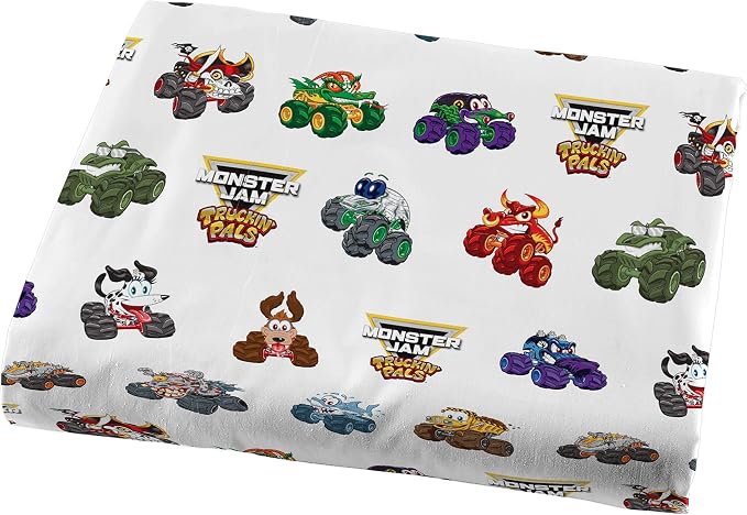 Jay Franco Kids Sheet Set with Fitted, Flat Sheets & Pillow Cover - Ultra-Soft Bedding with Pillowcase for Room Decor, White - Monster Jam, 3 Piece Toddler - Image 6