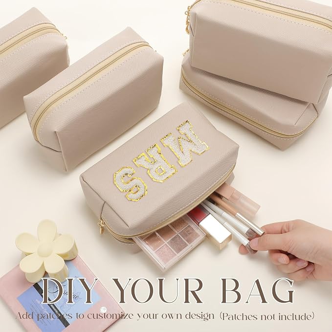Kigeli Aesthetic Makeup Bags PU Leather Cosmetic Pouches Waterproof Plain Toiletry Bags Makeup Pouches Bulk for Women Party Gift Travel Storage Organizer(Nude Color,7.1 x 2.8 x 4.3 in) - Image 3