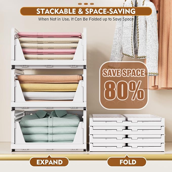 SNSLXH 5 Pack Stackable Closet Organizer Box, Multifunctional & Foldable Closet Storage Basket for Bathroom Kitchen Laundry Room Wardrobe Storage, Space-Saving Clothes Storage Drawer Organizer, Pink - Image 5
