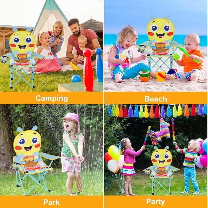 KABOER Kids Outdoor Folding Camping Chair with Cup Holder Carrying Bag | Portable Camping Chair for Beach Picnic Camping Travel Lawn Ages 3-10 - Image 5
