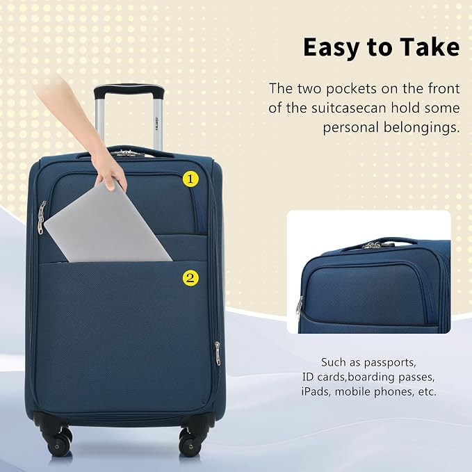 Merax 4 Piece Soft Luggage Set 18/22/26/30,Expandable Suitcase,Deep Blue | Suitcase Set with TSA Lock,Spinner Wheels,Telescopic Handle,Front Pocket,Lightweight Travel Luggage for Family Trips - Image 5