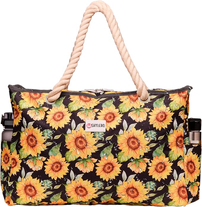 Beach Bag and Pool Bag Has Cooler Pocket, 7 Pockets Total, Zip Top. Family Size Waterproof Beach Tote by SHYLERO