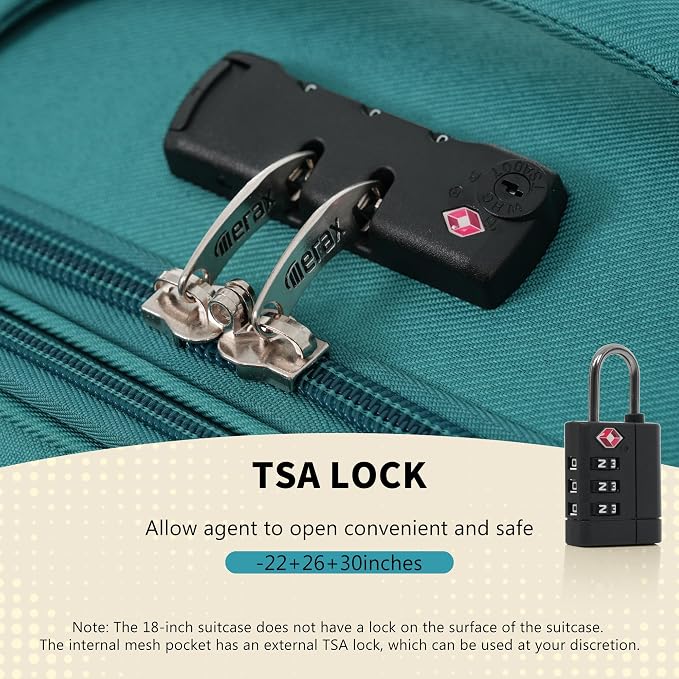 Merax 4 Piece Soft Luggage Set 18/22/26/30,Expandable Suitcase,Blue Green | Suitcase Set with TSA Lock,Spinner Wheels,Telescopic Handle,Front Pocket,Lightweight Travel Luggage for Family Trips - Image 6