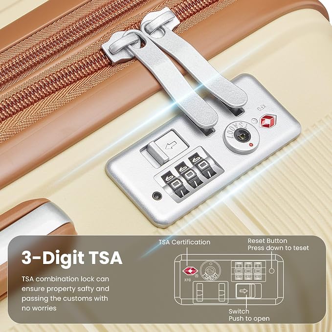 Merax Luggage Set 4 Piece Suitcase with Case Expandable Spinner Wheels Hardshell Airplane Approved Luggage Sets,Apricot Cream,14/20/24/28 - Image 8
