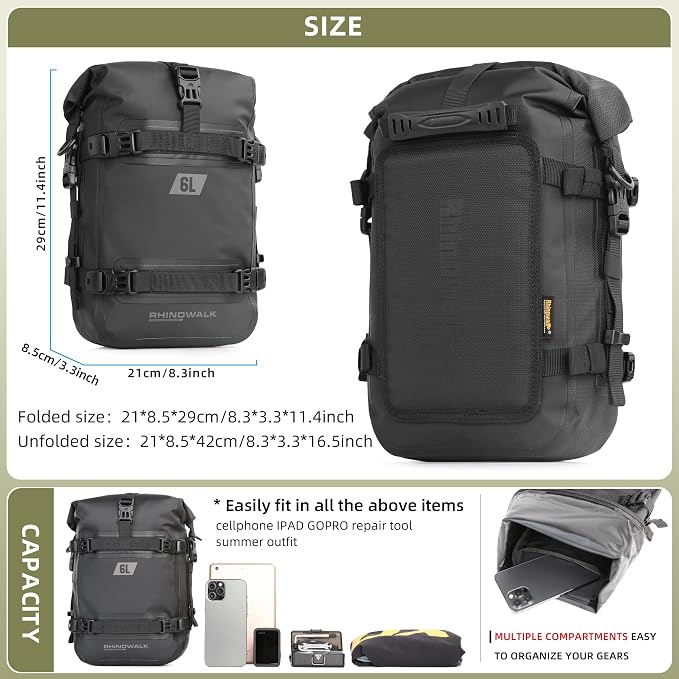 Rhinowalk Motorcycle Crash Bar Bag Waterproof 6L Motorcycle Frame Bag Saddle Bag Side Bag with Shoulder Strap - Image 2