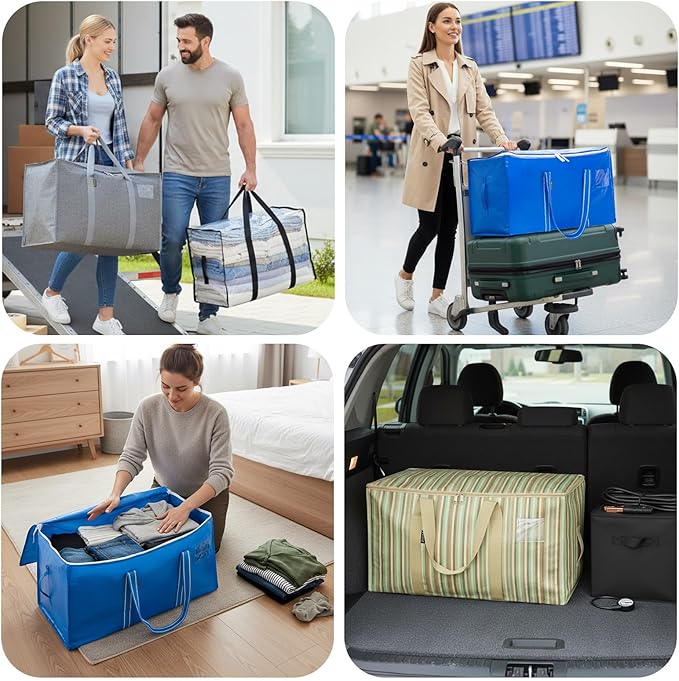BALEINE 4-Pack Oversized Moving Bags with Reinforced Handles, Heavy-Duty Storage Tote for Clothes, Moving Supplies (Royal Blue, 4-Pack) - Image 3