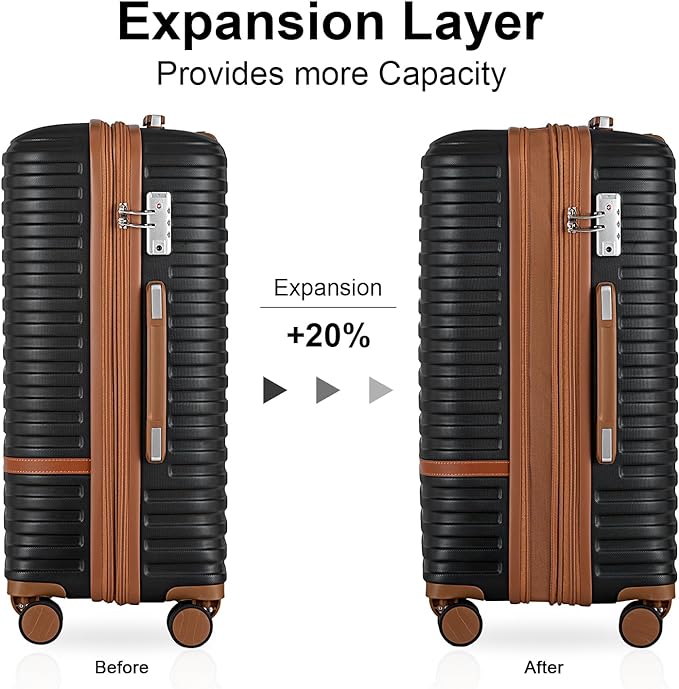 Joyway Luggage Set 7 Piece Suitcase Sets with Spinner Wheel,Hardside Expandable Travel Laggage with TSA Lock(18/20/24/28 Black) - Image 3