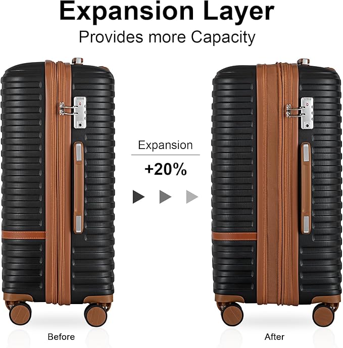 Joyway Carry On Luggage 20 Inch Expandable Suitcase with Spinner Wheel, 4 Piece Hard Shell Luggage Set with TSA Lock(Black brown) - Image 2