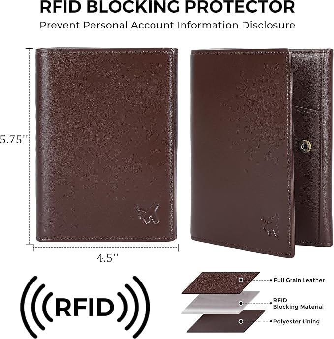 Polare Napa Leather Pilot Wallet Passport Holder RFID Blocking Tri-fold Travel Cover Document Organizer for Aviation Professionals (Coffee) - Image 7