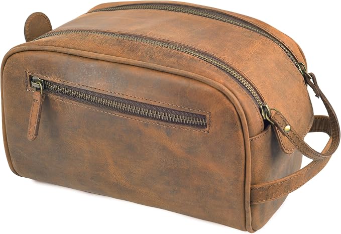 Rasavi Genuine Leather Travel Toiletry Bag, Handcrafted Vintage Water-Resistance Dopp Kit, Large Shaving & Bathroom Organizer - Gift for Men & Women - Distressed Brown by Unknown