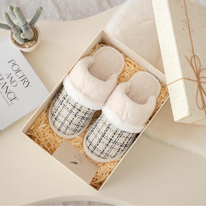 MAXTOP Womens Cozy Memory Foam Slippers Soft Warm Slip On Faux Fur House Slippers,Anti-Skid Rubber Sole,Creative Gifts for Women Mom Girlfriend