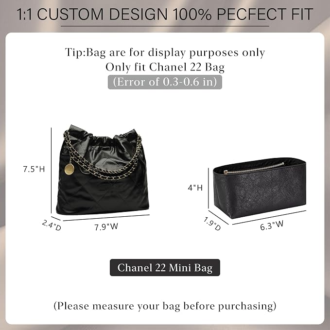 Doxo Purse Organizer Insert for CHANEL 22 Handbag, Lightweight Water-Resistant Bag Organizer insert with YKK Zipper Pocket, DupontPaper and Nylon Lining for Optimal Protection Organization (Mini) - Image 2