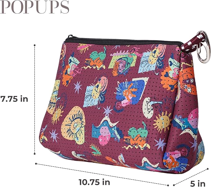 POPUPS Large Makeup Bag with Zipper - Waterproof Neoprene Cosmetic Bag 7.7 x 10.75 x 5 inches - Image 3