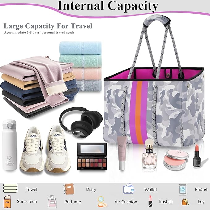 QOGiR Neoprene Multipurpose Beach Bag Tote with Inner Zipper Pocket … … … … - Image 4