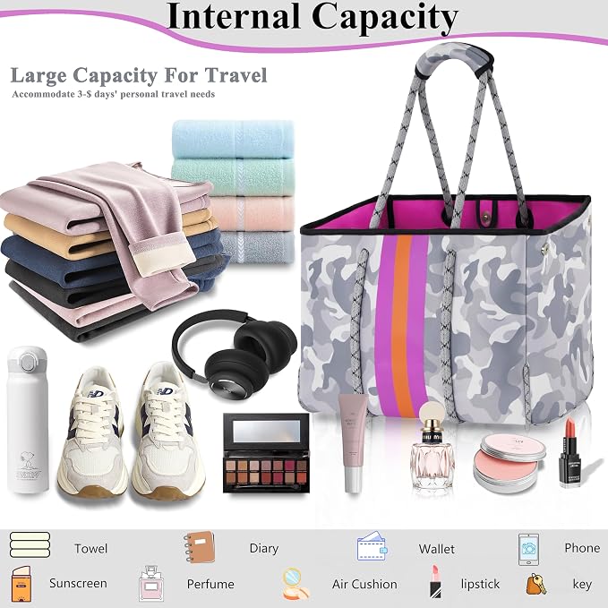 QOGiR Neoprene Multipurpose Beach Bag Tote with Inner Zipper Pocket … … … … - Image 4
