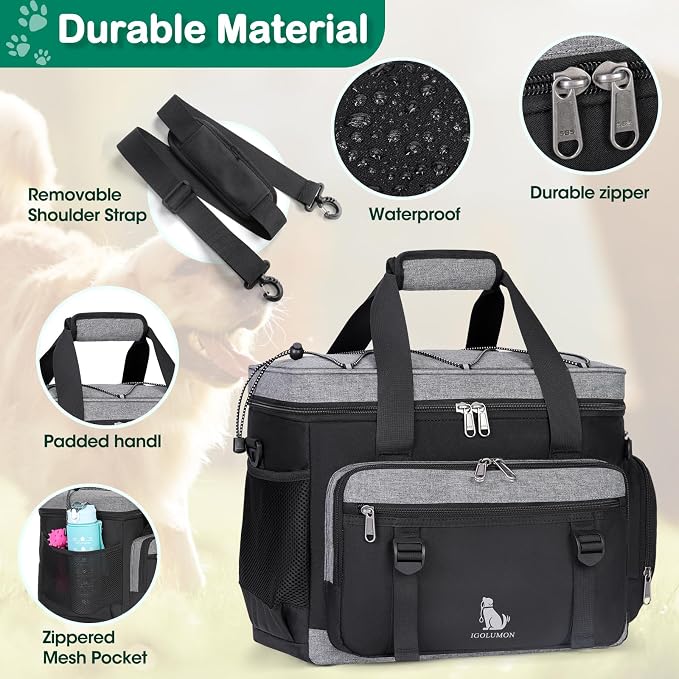 IGOLUMON Dog Travel Bag Large Pet Travel Bags Set for Supplies Weekend Travel Kit Tote Organizer Multi-Pockets Food Travel Bag with 2 Extra Large Food Containers, 2 Dog Bowls, 1 Feeding Mat - Image 5