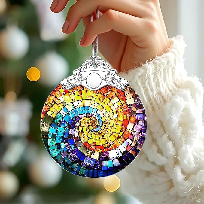 Rainbow Spiral Stained Glass Ornament, Christmas Ornaments – Christmas Tree Ornament, Holiday Decor, Xmas Stocking Stuffers, Gift Idea, Gifts for Art Lover, Coworker, Friend, and Family