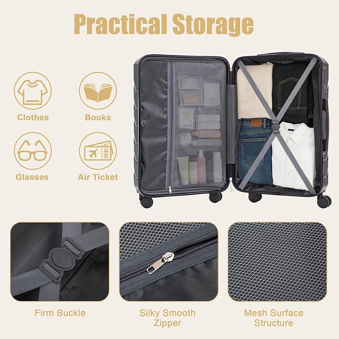 28 Inch ABS Hard Shell Large Luggage With Combination Lock and Side Hooks, Black - Image 7
