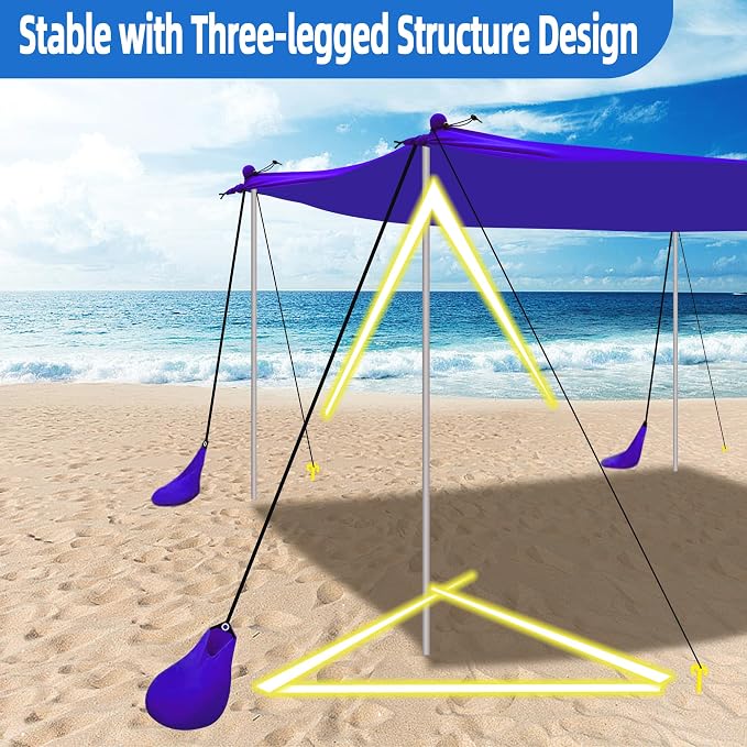 UMARDOO Family Beach Tent Canopy Sun Shade Portable 10×10FT, Large Wind Resistance Beach Sun Shelter Easy Setup with Packable Carry Bag for Outdoor Travel UPF 50+(Purple) - Image 2
