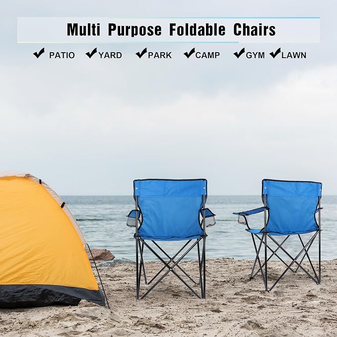 HaSteeL Foldable Camping Chair Set of 2, Folding Camp Chairs & Carrying Bags for Adults, Portable for Lawn, Outdoors, Fishing, Hiking, Travel, Picnic, Beach, Oversized & Supports 275lbs (Blue) - Image 6
