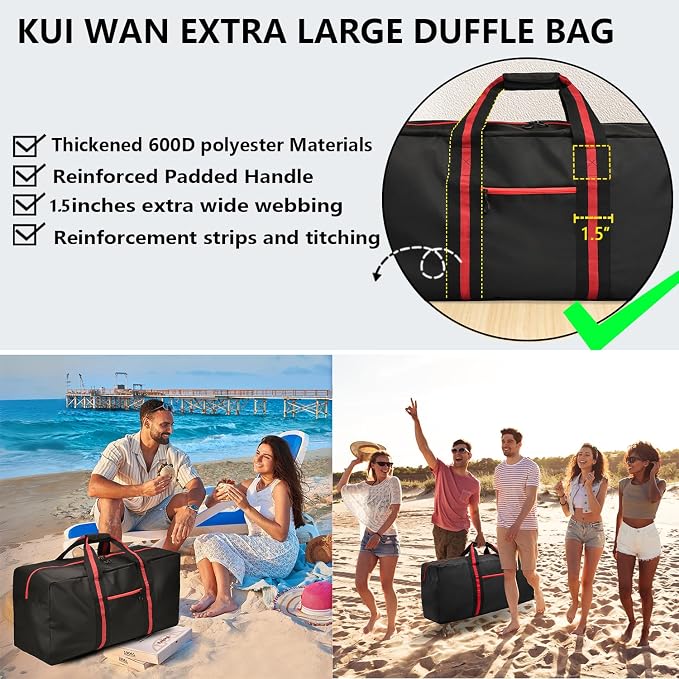 24.8 ” Travel Bag, Duffle Bag for Men Women, Large 60L Weekender Overnight Bag with Trolley Sleeve and Wet Pocket - Image 5