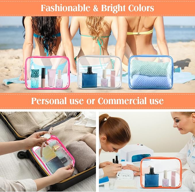 60 Pcs Clear Makeup Bags Bulk Travel Toiletry Bag 7 x 5.5 x 1.6 Inch PVC Zipper Pouch Waterproof Plastic Cosmetic Case Portable Organizer for Women Summer Bathroom (Vivid Color) - Image 6