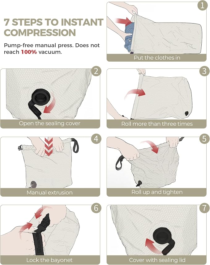 Travel Laundry Bag, Pump-free Vacuum Compression Dirty Clothes Bag, Large Reusable Waterproof & Washable Laundry Bag, Wet and Dry Bag, Ideal for Suitcases, Laundromats (1 Pack) White - Image 5