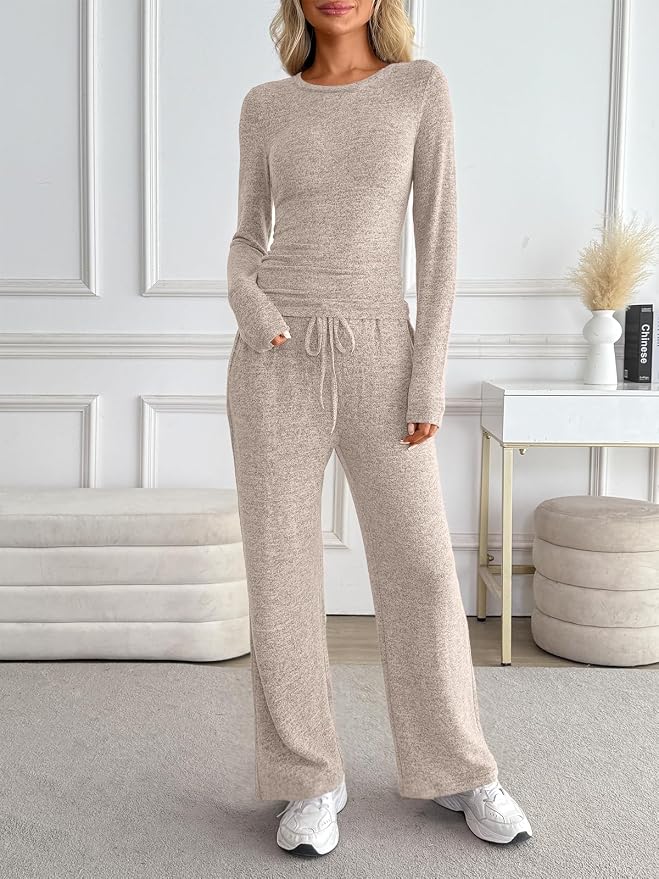 LILLUSORY Womens 2 Piece Matching Lounge Sets 2026 Fall Fashion Outfits | Long Sleeve Top & Drawstring Wide Leg Pants with Pockets, Workout Gym Comfort Sweat Suit, Travel Airport Vacation Clothing - Image 6
