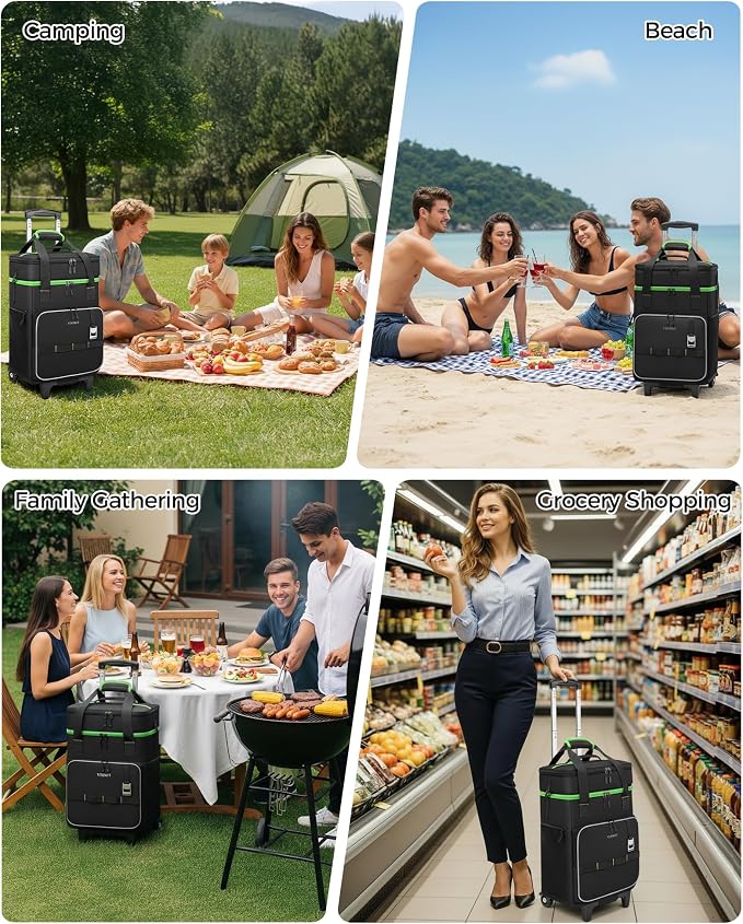 Ytonet 2-in-1 Rolling Cooler with Wheels, 55 Cans/40L Large Insulated Cooler on Wheels with Detachable Top Bag, Leakproof Soft Sided Cooler Bag for Beach, Picnic, Camping, Travel and Grocery，Black - Image 7