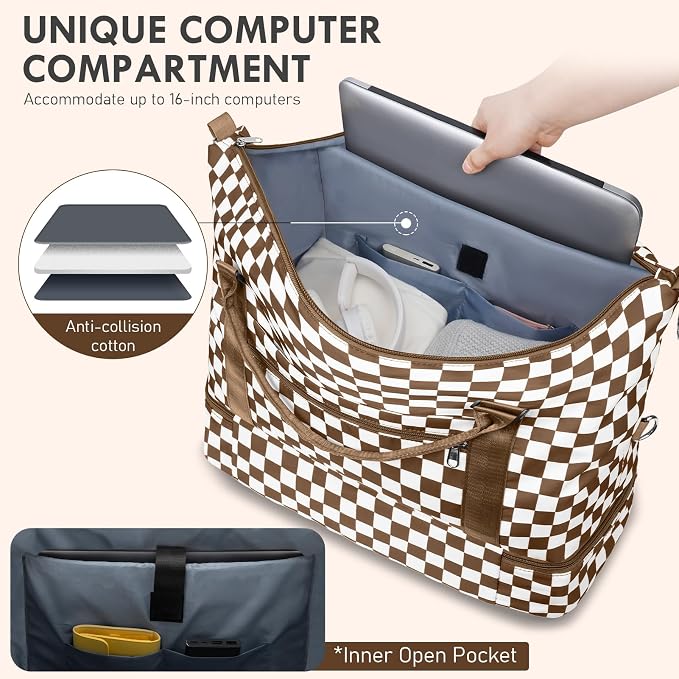 WOOMADA Weekender Overnight Bag for Women, Carry on Shoulder Travel Duffel with Shoes Compartment,Gym Bag with Toiletry Bag - Image 3