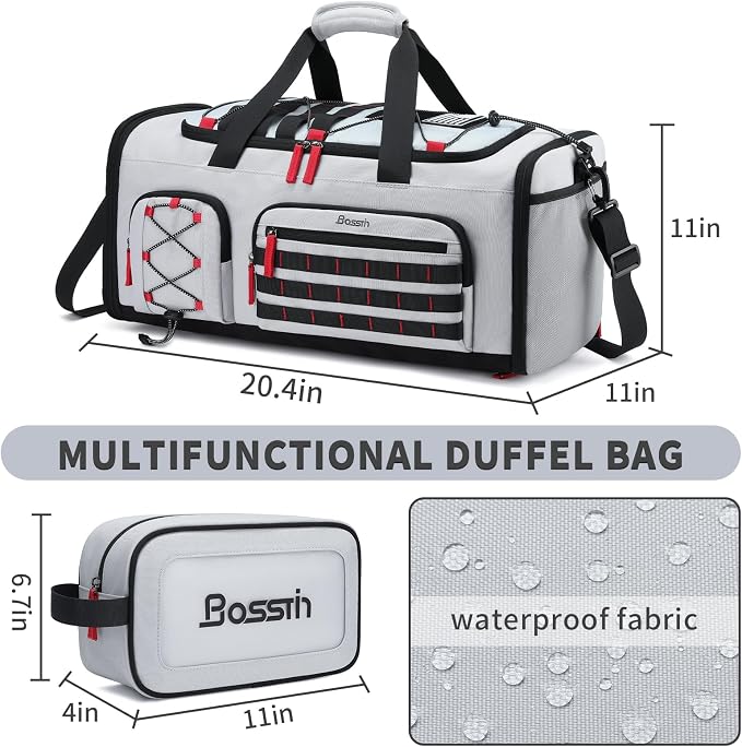 Bosstin Gym Bag for Men & Women, 45L Travel Duffle Sports Duffel Bag Gym Weekender Overnight Backpack with Shoe Compartment (Grey) - Image 2
