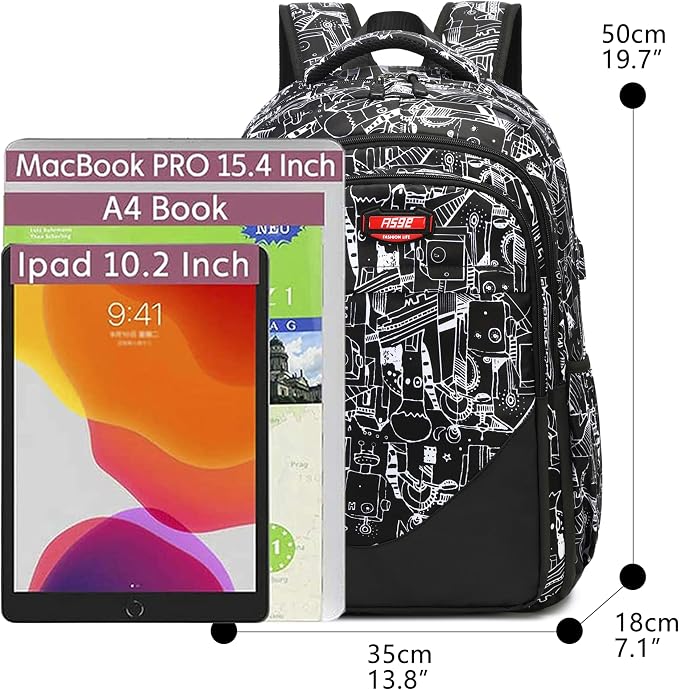 Asge Large Nylon Backpacks for Boys & Girls, Waterproof Satchel with Print, School Bags for 8-16 Years - Image 2