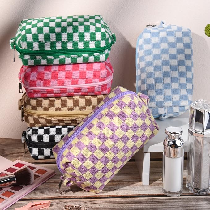 SOIDRAM 6 Pcs Checkered Makeup Bag Preppy Cosmetic Bag Bulk Pink Black Makeup Pouch Personalize Travel Toiletry Bag Organizer Cute DIY Makeup Brushes Storage Bag for Women - Image 5