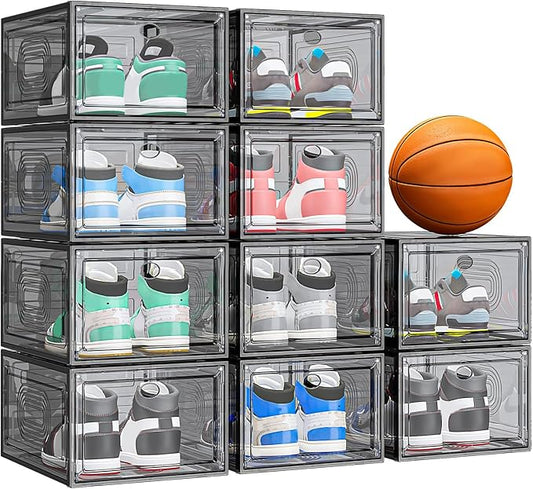 caktraie 10 Pack Thicken Shoe Organizer Stackable,Upgraded Sturdy Shoe Storage Box with Magnetic Door,Shoe Containers For Sneaker Display,Hat Organizer,Black… by shoeboxesanddeskorganizers