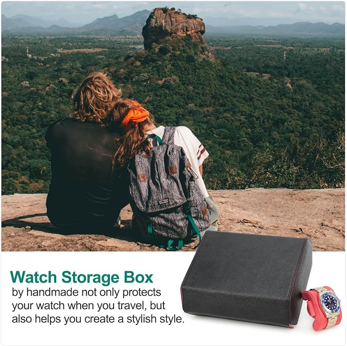Hiram Genuine Leather Hexagon Watch Roll Travel Case, Leather 6-Watches Roll Case with Removable Pillow Cushion for Treasured Watches and Bracelets -Black Orange - Image 7