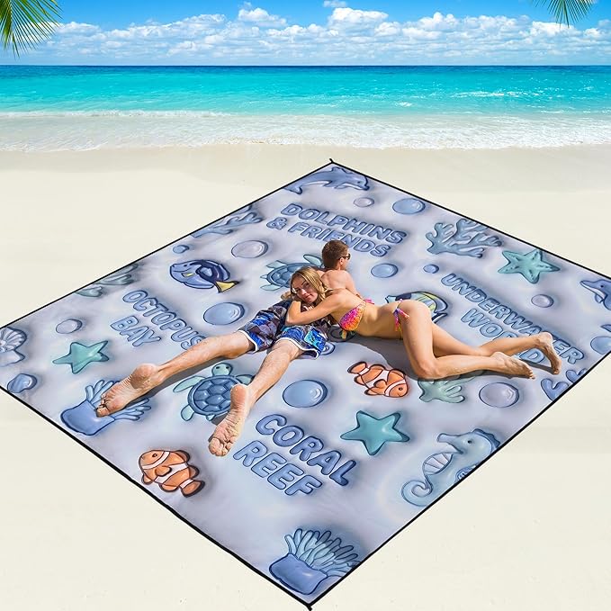 WIWIGO Beach Blanket Waterproof Sandproof Beach Mat 79" X 83"/10'x9'for 2-8 Adults Quick Drying Outdoor Picnic Mat Beach Accessories for Travel, Camping, Hiking by WIWIGO