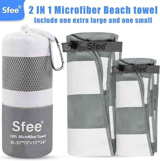 Sfee 2 in 1 Microfiber Oversized Beach Towel, Quick Dry Towel Travel Towel Camping Towel Super Absorbent Compact Lightweight Sports Gym Towels for Beach,Gym, Hiking, Pool, Backpacking, Bath, Yoga - Image 4