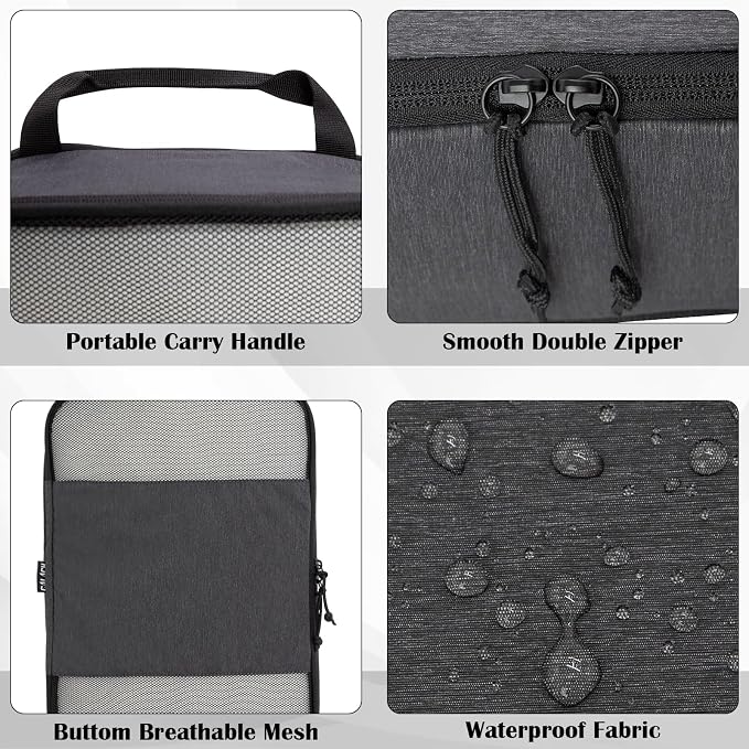 Compression Packing Cubes for Travel Essentials, 2 Set Expandable Compression Bags for Travel Packing Cubes for Suitcase Luggage Organizer Bags, Black Mesh - Image 4
