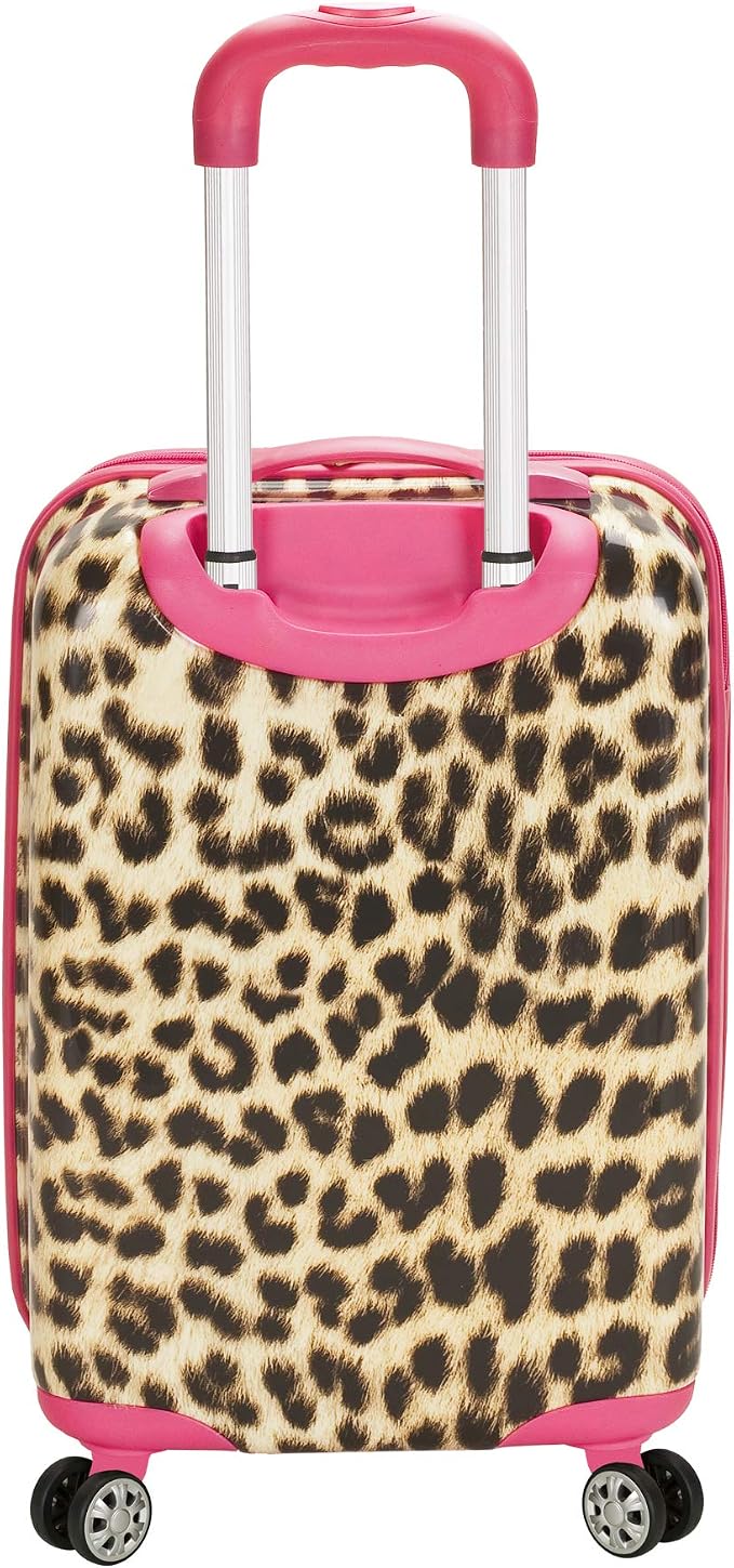Rockland Safari Hardside Spinner Wheel Luggage, Carry-on 20", Pink Leopard - Image 3