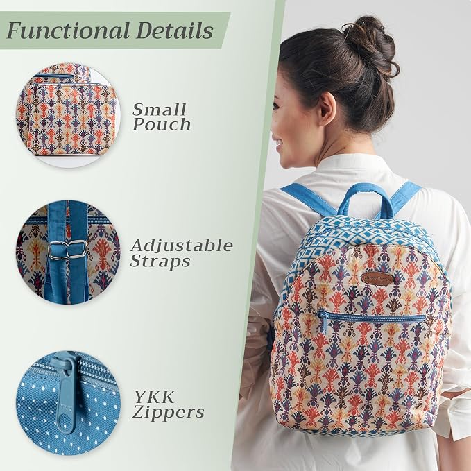 Maison d' Hermine Backpack for Women Men Cotton Shoulder Multipurpose Rucksack with Small Pouch Lightweight Multi Pocket Bag for Travel Work Beach Perfect for Spring Summer (Ikat - Dikat) - Image 4