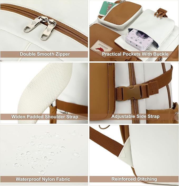 Laptop Backpack 15.6 Inch Elementary Middle High School Bag College Backpacks with Lunch Box Pencil Pouch 3 PCS Set Travel Bookbags for Teens Girls Women Students (Beige Khaki) - Image 4